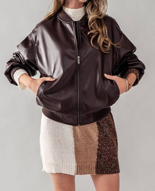 Double Zero - Loose Fit Zip Up Leather Bomber Jacket