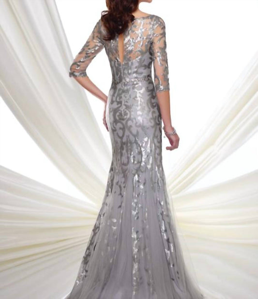 Montage By Mon Cheri - 3/4 Sleeve Sequin Trumpet Gown