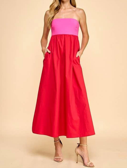 Tcec - Strapless Empire Color Block Midi Dress