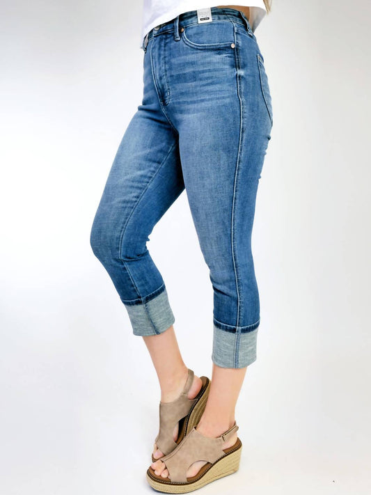 Judy Blue - High Waist Tummy Control Cuff Capri Jeans