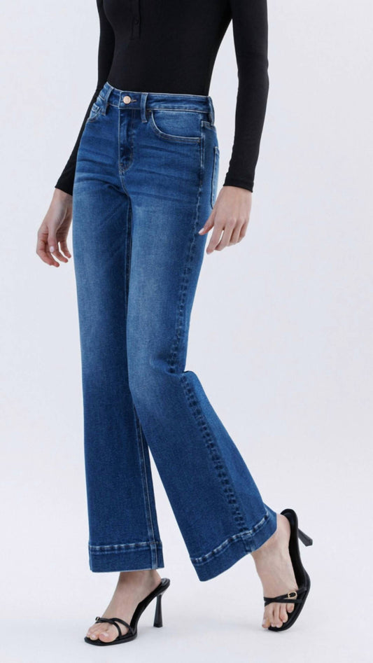 Lovervet - High Rise Trouser Hem Relaxed Flared Full Length Jeans