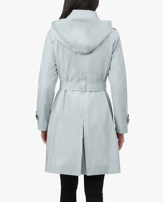 London Fog - Double Breasted Hooded Trench Coat With Waist Belt