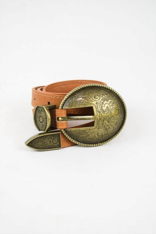 Leto - Women's Oval Embossed Vintage Look Buckle Western Belt