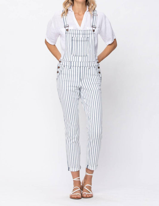 Judy Blue - Pin Stripe White Boyfriend Overalls