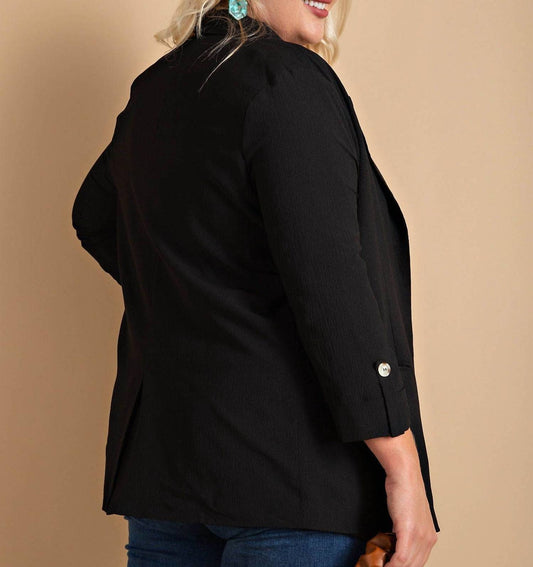 Kori - Floral Lined Crinkle Fabric Blazer - Plus