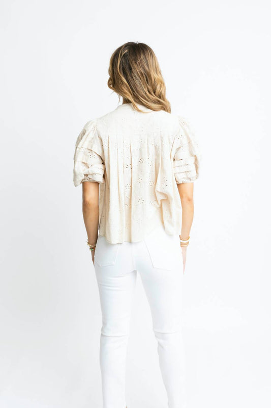 Karlie - Eyelet Button Puff Sleeve Top