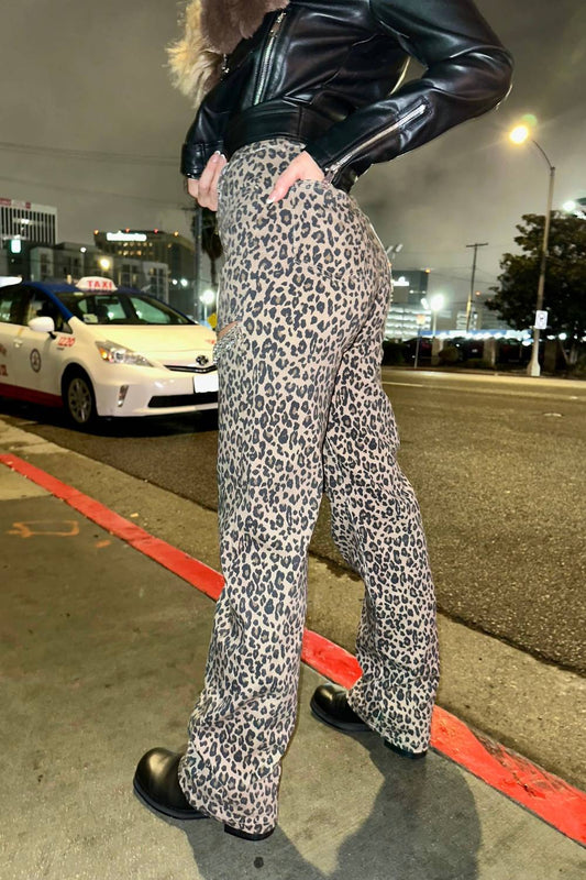 Wffs - Leopard Cut Out Rhinestone Cargo Pants