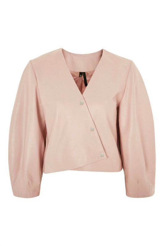 Topshop - Soft Wrap Top Snap On Cropped Leather Jacket