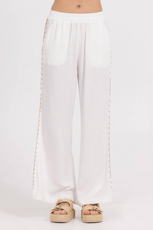 Vintage Havana - Washed Linen Wide Leg Pants With Whip Stitch