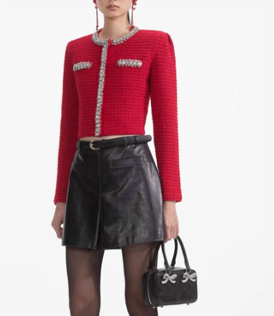 Self-Portrait - Red Textured Knit Cardigan