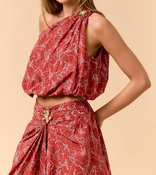 Lalavon - One Shoulder Bubbled Top And Shirred Maxi Skirt Set