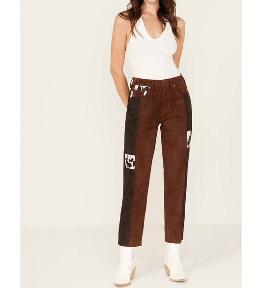 Rock & Roll Denim - High Rise Suede Patchwork Straight Cropped Jeans