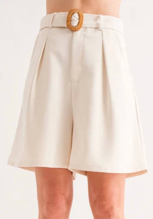 And The Why - Pleated High Waist Rattan Buckle Shorts