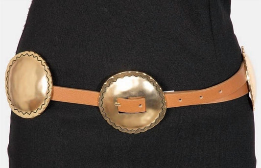 Fame Accessories - Women's Western Concho Discs Vegan Leather Belt