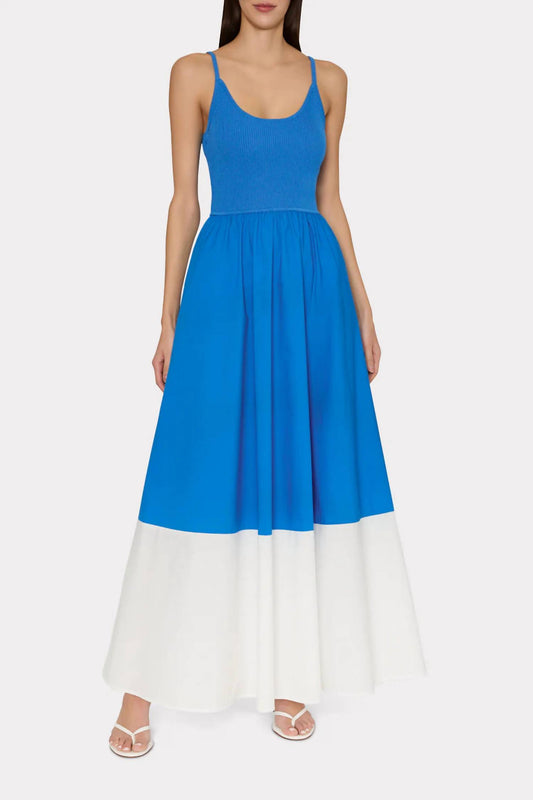 Milly - Cami Knit Poplin Blocked Midi Dress