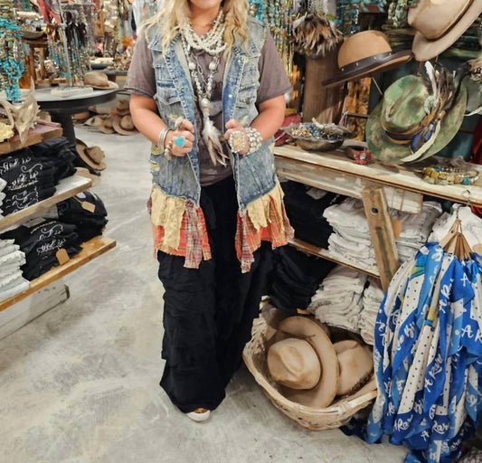 A Rare Bird - Tattered Denim Flannel Vest