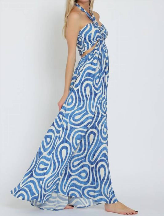 Aakaa - Halter Smocked Back Top Cut Out Waisted Maxi Dress