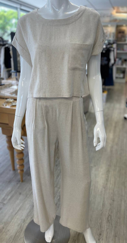 Kld. Signature - Linen Crop Top And Pant Set