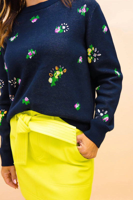 Autumn Cashmere - Gem Encrusted Floral Sweater