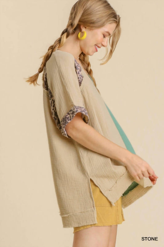 Umgee - Color Block Cotton Gauze Top