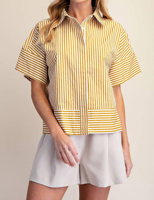Glam - Neck Band Short Sleeve Button Down Top