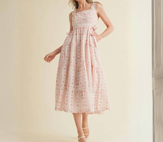 &Merci - Ivory Floral Side Bow Coquette Midi Dress