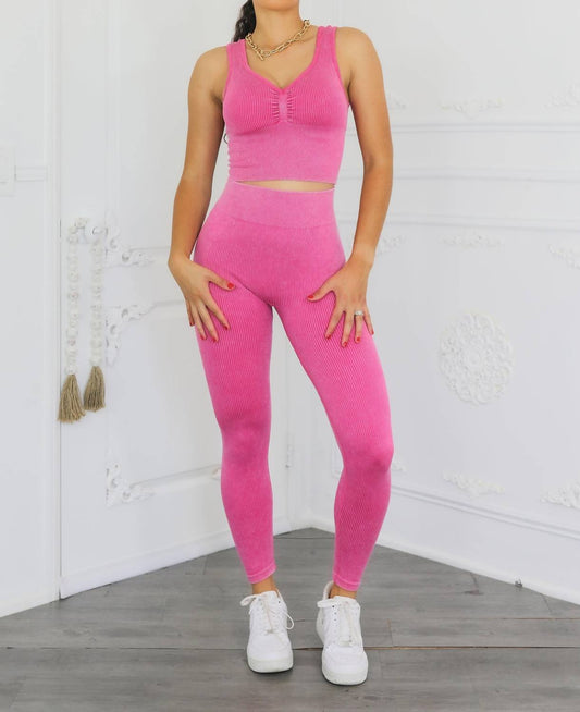 Surelymine - Wash Soft Ribbed Texture Scrunch Butt Pant Set