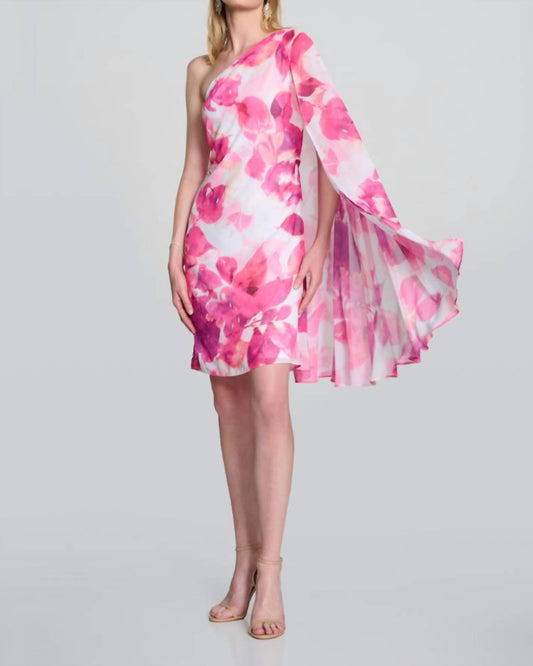 Joseph Ribkoff - Women's Chiffon Floral One Shoulder Cape Dress