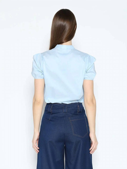 Gracia - Flower Embroidered Button-down Round Neck Shirt