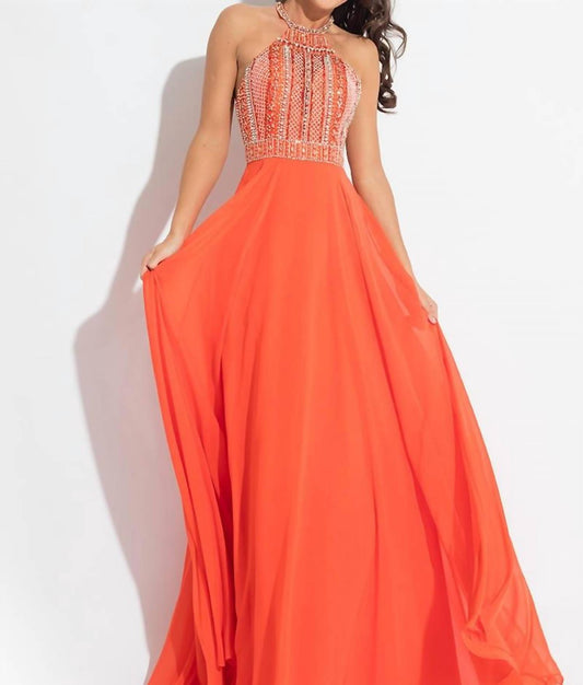 Rachel Allan - Open Back Beaded Chiffon Gown