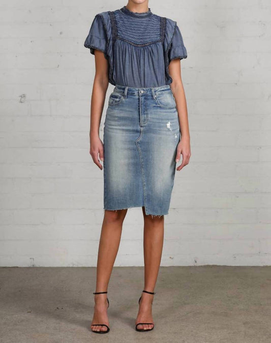 Insane Gene - Jacy High Rise Stretch Raw Hem Knee Length Skirt