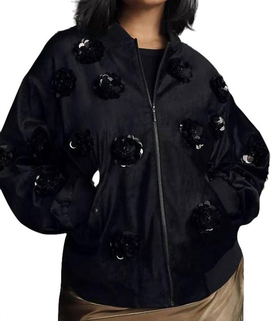 Eva Franco - Velvet Floral Embroidered Bomber Jacket