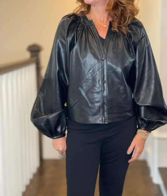 Dolce Cabo - Vegan Leather Button Down Peasant Top