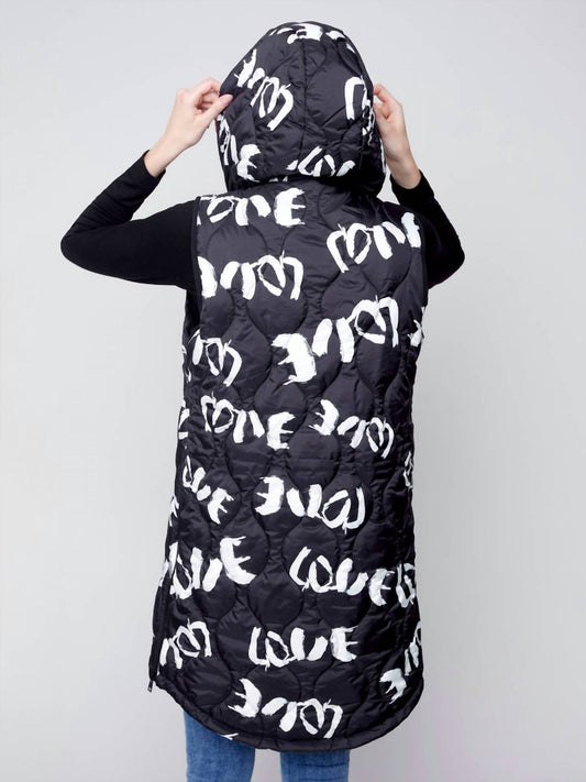 Charlie B - Hooded Sleeveless Quilted Long Vest