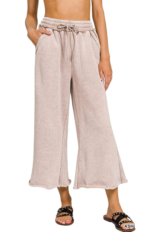 Zenana - Acid Wash Fleece Palazzo Sweatpants