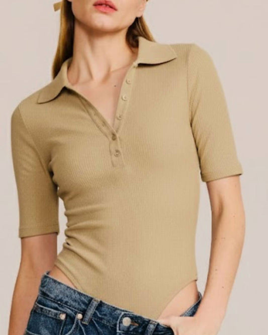 Belle D'Amour - Short Sleeve Collared Bodysuit