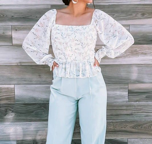 Lucy Paris - Mabel Smocked Floral Long Sleeve Ruffle Top