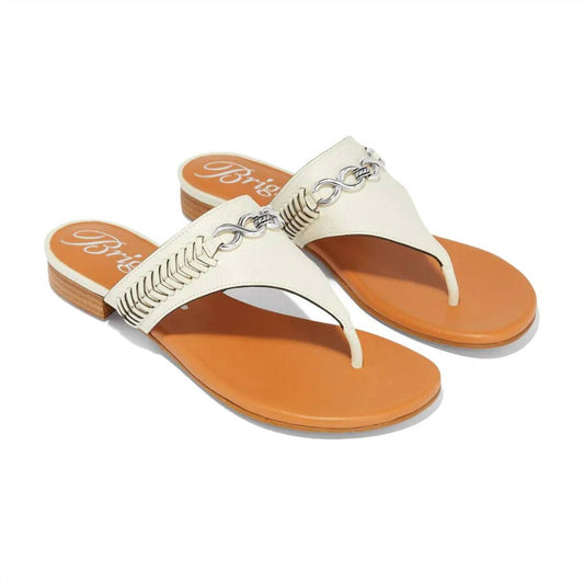 Brighton - Noelle White Embellished Leather Flat Thong Sandal