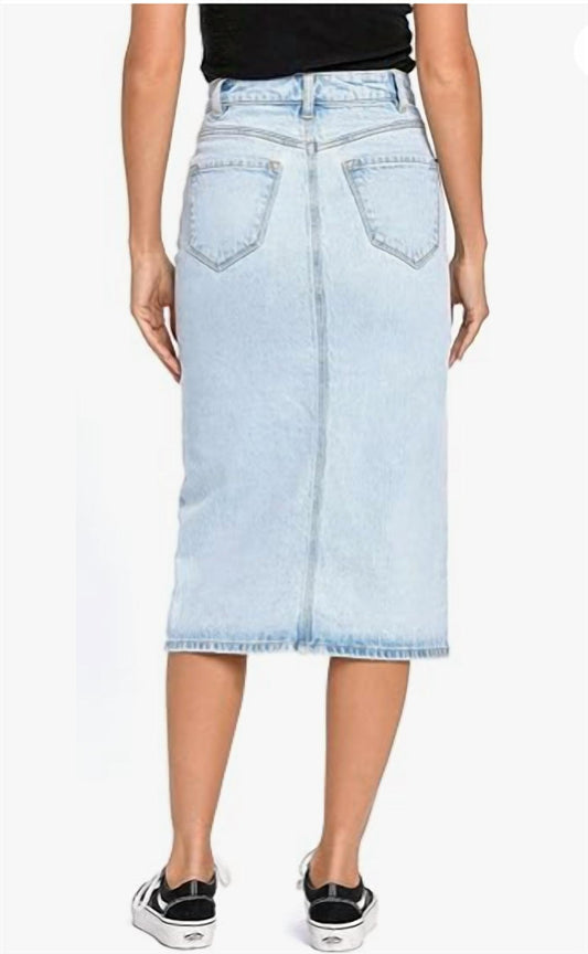 Cello - Women's Juniors Front Slit Long Denim Jean Skirt