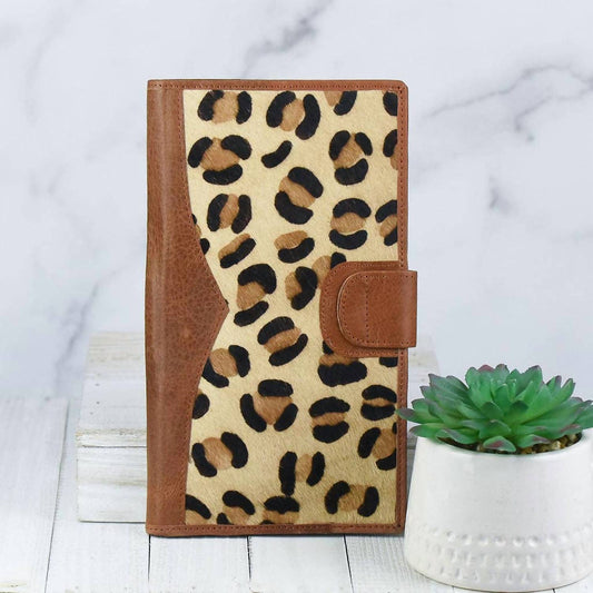 Lauren Lane - Women's Genuine Leather And Cowhide Travel Wallet Brown Leather Leopard Print Hide