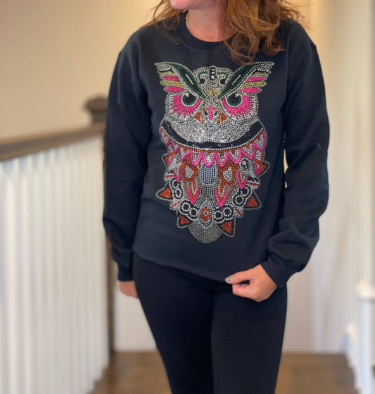 Moving Forward - Rhinestone Owl Sweatshirt