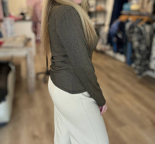 Democracy - Long Sleeve Mock Neck Shirred Knit Top