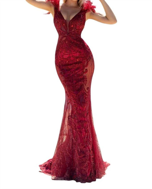 Portia&Scarlett - Feather Straps Embroidered Illusion Dress