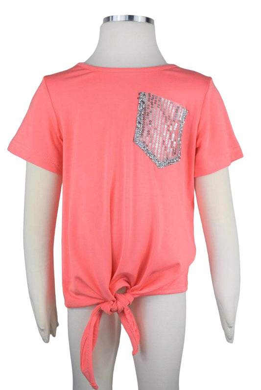 Ml Fashions - Girls Sequins Pocket Tie-Front Tee