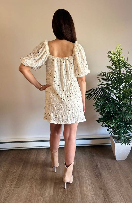 Loucia - Puff-sleeve Polka Dot Lace Mini Dress