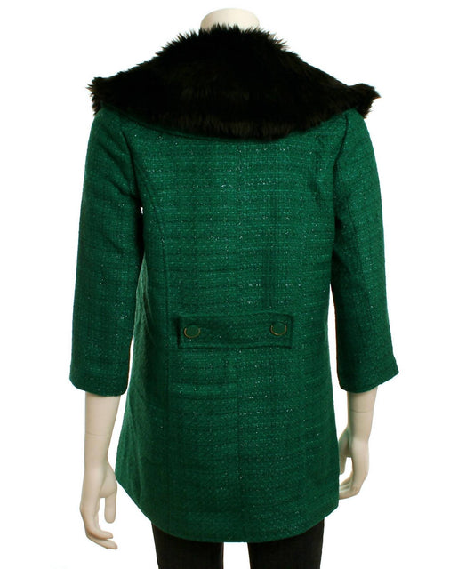 Tulle - Double Breasted Coat With Faux Fur Collar