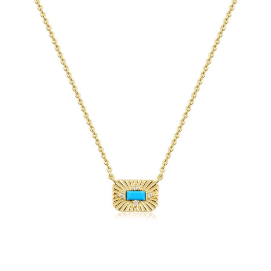 Eklexic - Small Starburst Pendant With Turquoise Stone Necklace