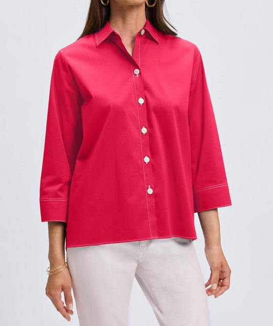 Foxcroft - Kelly No Iron Stretch Contrast Stitch Three Quarter Sleeve Shirt