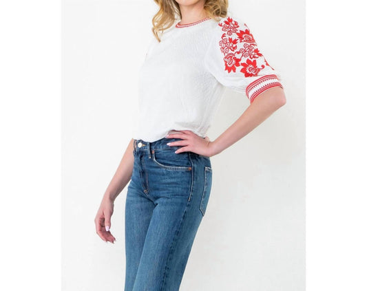 Thml - Embroidered Puff Sleeve Textured Top