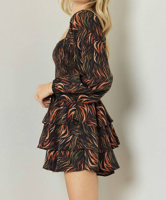 Entro - Square Neck Long Sleeve Tiered Romper